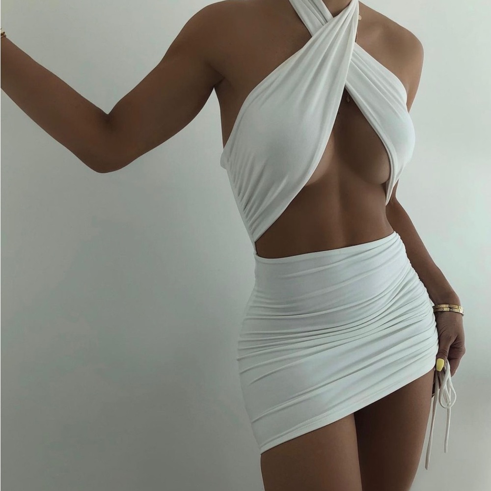 White Crisscross Halter Dress